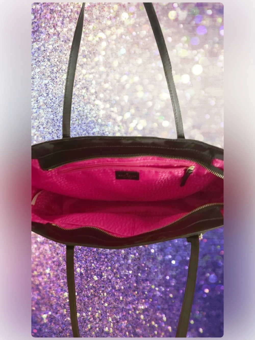 Kate Spade New York Sawyer Street Black Tote with Hot Pink Lining and Bow Accent